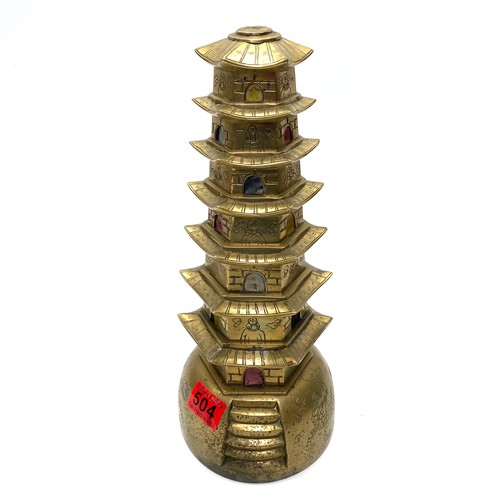 504 - Large brass Chinese temple incense burner; 40cm tall,
