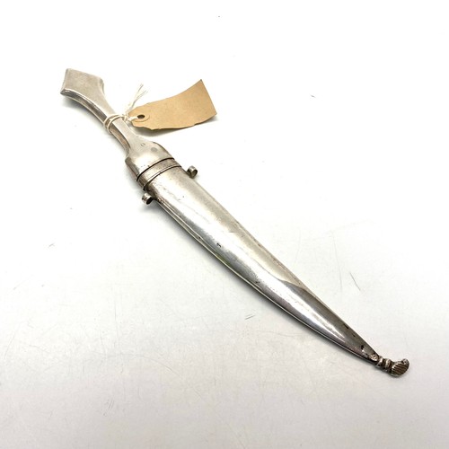 702 - Antique silver Turkish ottoman curved dagger (faint hall mark on handle).