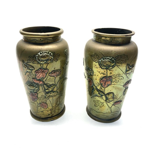 542 - Pair of antique Japanese Meiji 1868-1921 bronzed mixed metal vases.