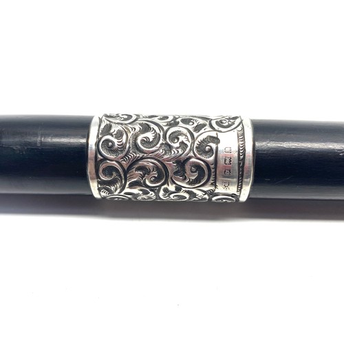 710 - Ebonised walking cane with silver mounts, London Hallmarks for 1909 by M Jacobs & Co (Benjamin Jacob... 