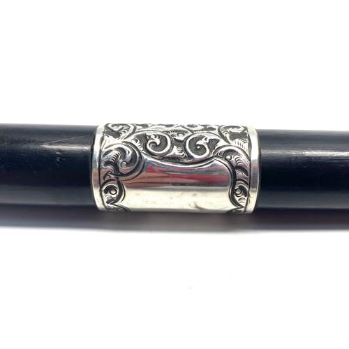 710 - Ebonised walking cane with silver mounts, London Hallmarks for 1909 by M Jacobs & Co (Benjamin Jacob... 