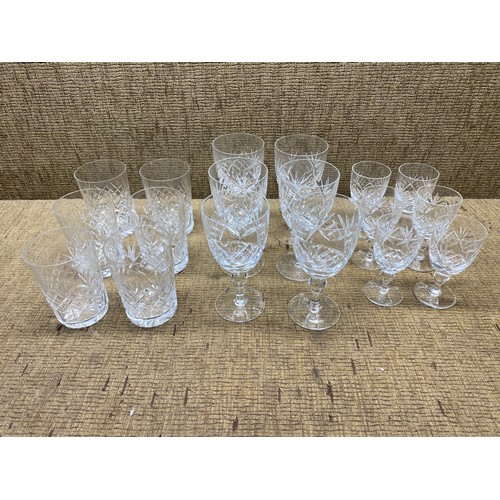 412 - 18 cut crystal glasses (six of each).