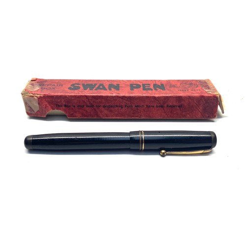 742 - Swan leverless fountain pen with 14ct gold nib, and interesting swan pen repair box.