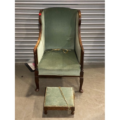 563 - Edwardian Inlaid Mahogany Upholstered Armchair and footstool.