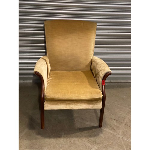 564 - Parker Knoll Froxfield Armchair Apricot/Coffee coloured on  mahogany frame.