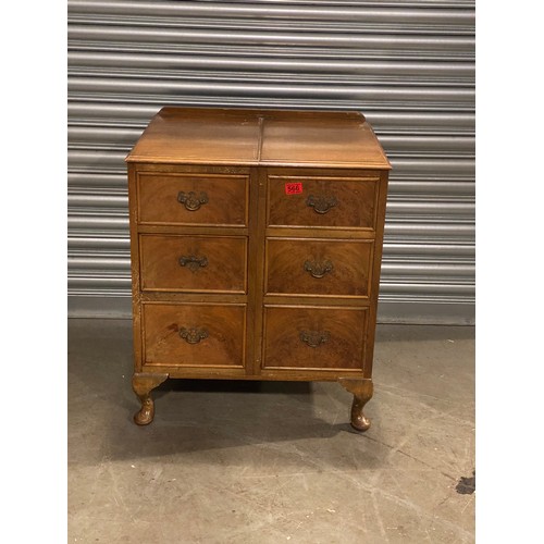 566 - Double six draw walnut veneered sideboard