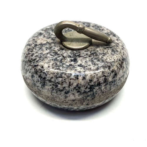 574 - Marble paper weight in the shape of a curling stone.