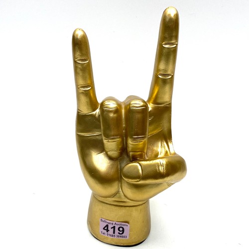 419 - Gold painted Rock N Roll hand.