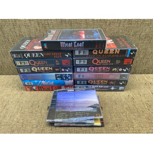 950 - VHS videos including Queen and meatloaf and cds.