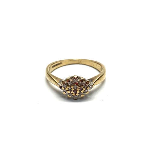 764 - 9ct gold ring with diamonds size K, 2.3g.