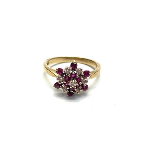 772 - 9ct gold cluster ring with diamonds. Size K, 2.3g