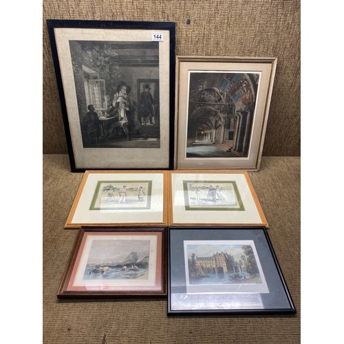 144 - 6 old prints framed.