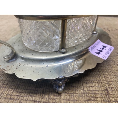 464A - Stunning silver plate condiment set (part cleaned to show good plate beneath).