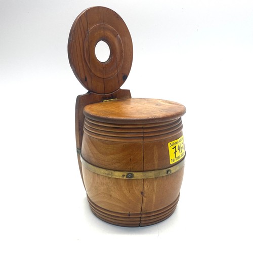 796D - Antique folk art wood barrel cigar humidor wall hanging designed for use aboard a ship, c1700s