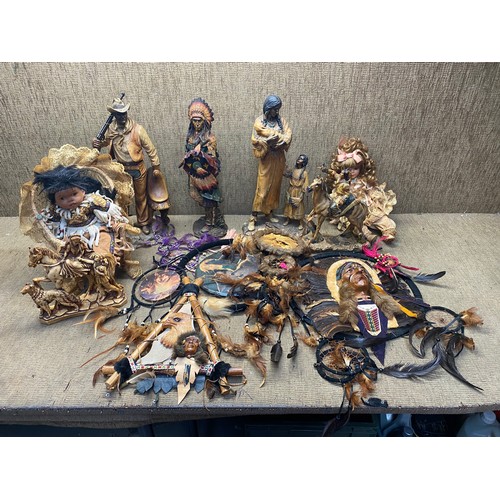 166 - Large collection native American and western resin figures including: John Wayne and Navajo tribes.