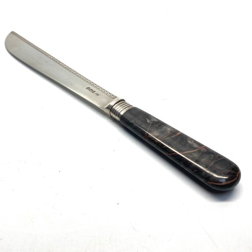 797B - Stunning Sterling silver kitchen knife with agate handle in its original  leather and velvet lined b... 