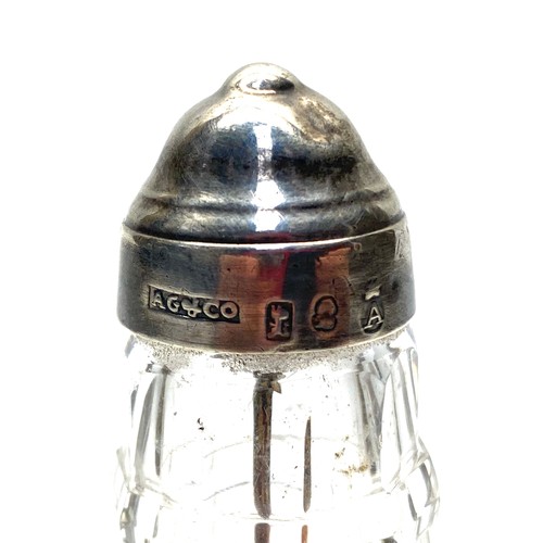 797G - Sterling silver and lead crystal cayenne pepper/ snuff bottle with original spoon. Hallmarked in She... 