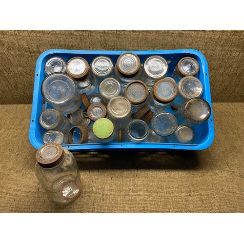 187 - Collection of vintage preserve/storage jars some with names on.