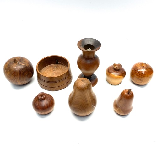 999B - Collection of antique treen fruit and table ware including Golden Yew.