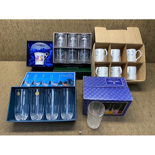 470D - Retail packaged items including Portmeirion Tumblers and cut crystal glasses.