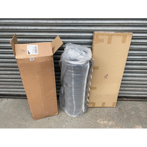 229 - Boxed retail corner TV Stand and retail packaged vacuum packed mattress or topper from Wilson beds.