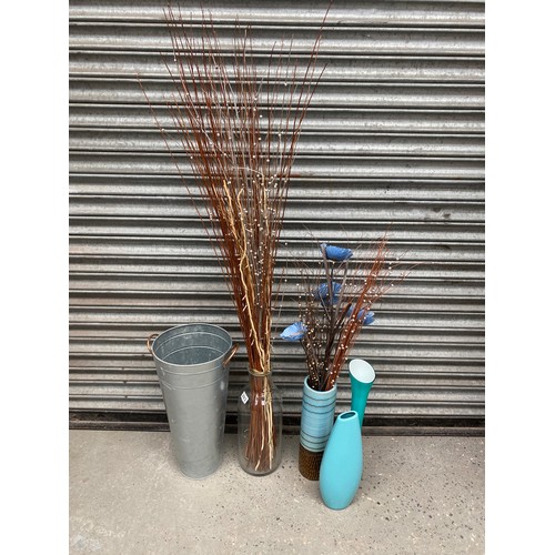 293 - Mixed ceramic flower vases and a galvanised bucket.