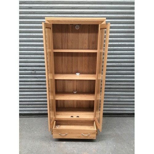 168A - 3 shelf’s and 1 draw Solid oak glass display cabinet 68x182cm.