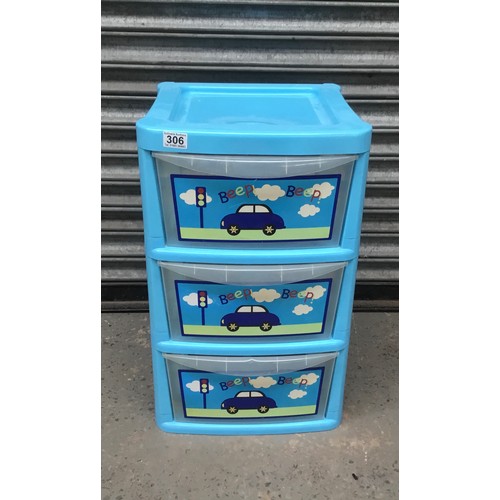 306 - 3 plastic draw kids storage box (or remove stickers and use it else ware)