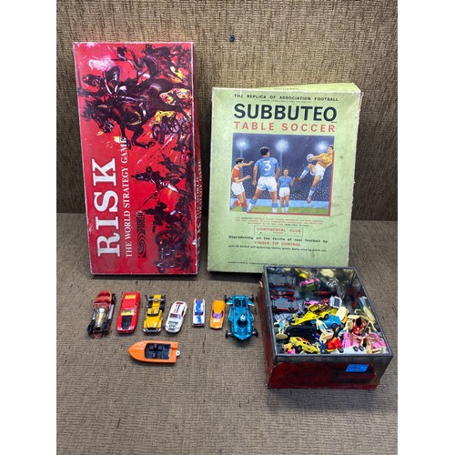 1004 - Collection of model toy cars including chitty chitty bang bang, Subbuteo and and vintage risk.