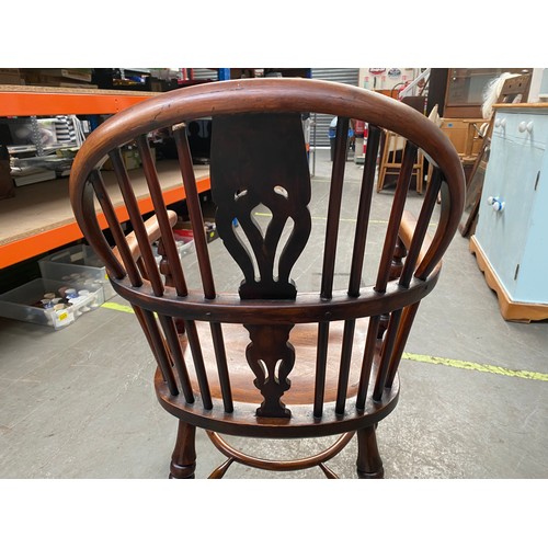 921 - Ash and Elm low Windsor chair, rockley early 19th century with cross stretcher. (damage to one stret... 