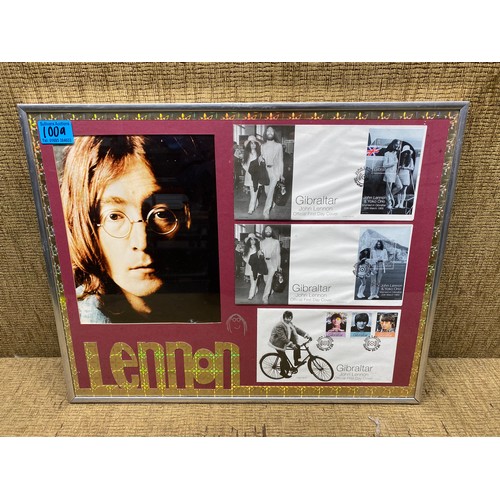 1009 - John Lennon Gibraltar First Day Cover stamps in frame.