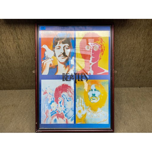 1010 - Vintage The Beatles framed poster; 90cm x 64cm.