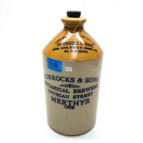 1018 - Horrocks & Sons Botanical Brewers Ynysgau Street Merthyr 1926 earthenware flagon.