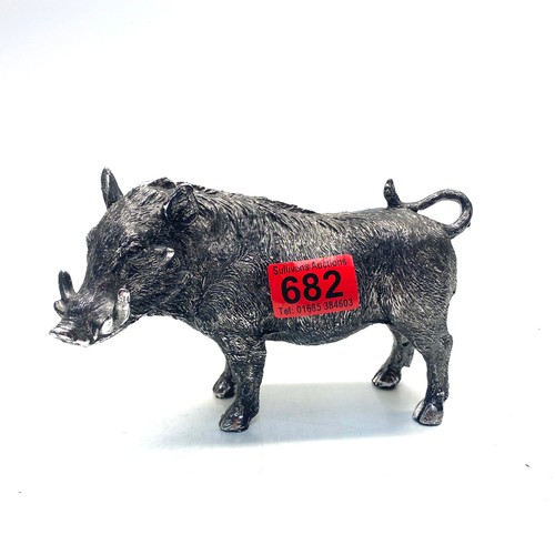 682 - Silver resin wild boar.