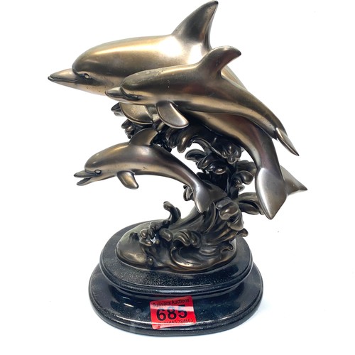 685 - 3 bronzed resin dophins.