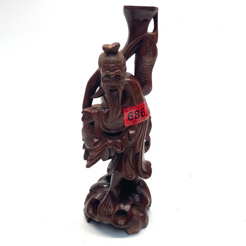 686 - Japanese hand carved wooden lamp base.