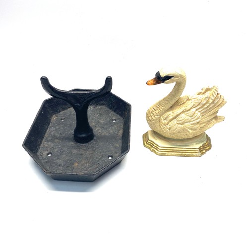 1034 - cast iron boot bottom scraper and swan door stop.