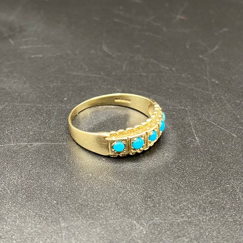 803 - 9ct Gold Ring with turquoise stones. Size S. 2.4g