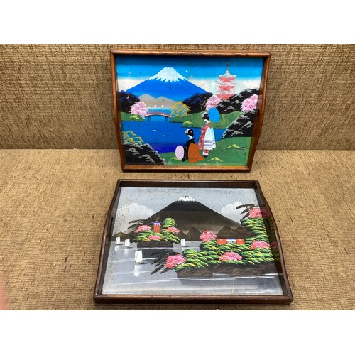 1047 - Two Japanese trays depicting Mt Fiji