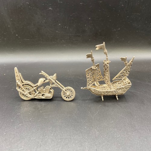 844 - Silver chopper and sailing boat .800 silver.