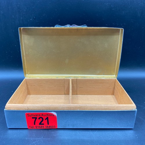 721 - Chrome cigarette/trinket box with Art Deco lid.