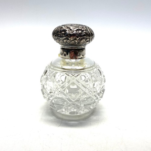 852 - Heavy cut Crystal silver topped perfume bottle with original stopper. Hallmarks for Birmingham 1996 ... 