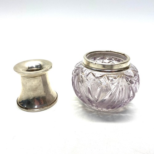 854 - Sterling silver weighted candlestick and cut crystal silver rimmed bowl dated London 1916 with a noc... 