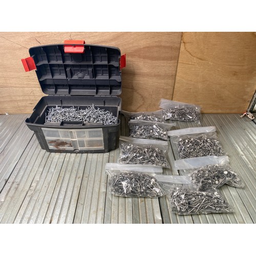 110 - Large selection of nails and a tool box.