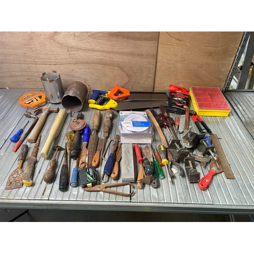 111 - Mixed tools including screwdrivers, hammers.