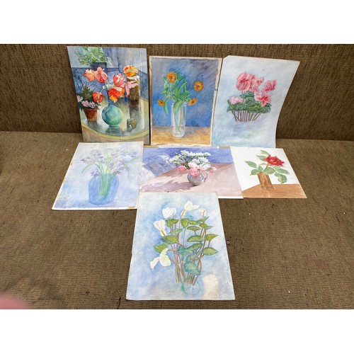 1075 - collection of floral still life paintings - water colours.