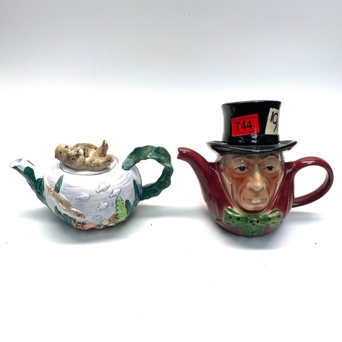 744 - 2 tea pots including tony-wood Staffordshire England manhater hand painted takahashi baby otter.