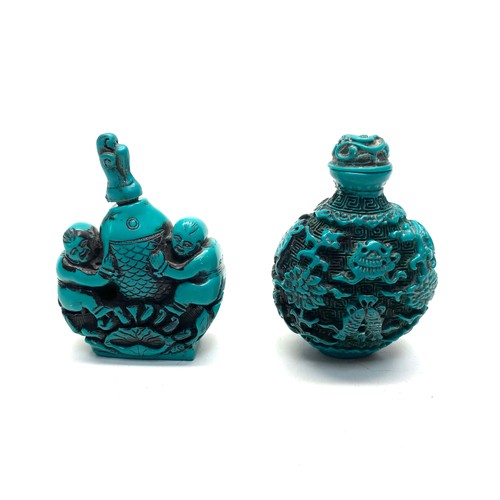 745 - 2 turquoise Japanese cinnabar cent bottles.