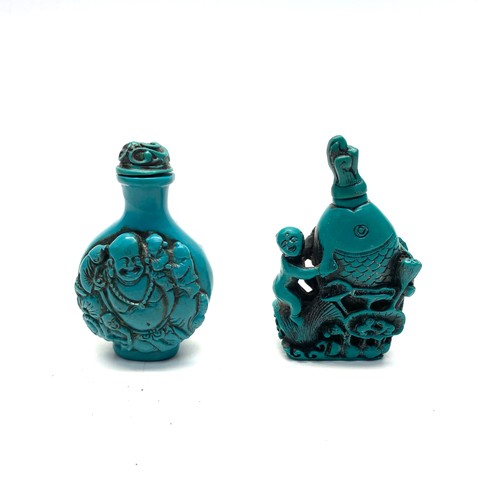 746 - 2 turquoise Japanese cinnabar cent bottles.