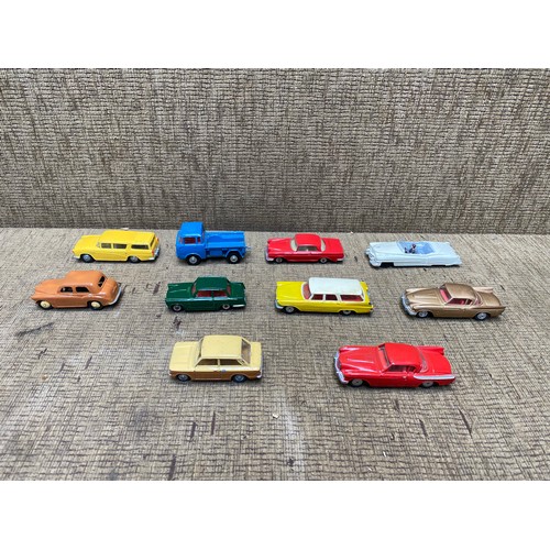 750 - collection of 10 corgi and dinky toy cars including Cadillac Eldorado, hillman minx.